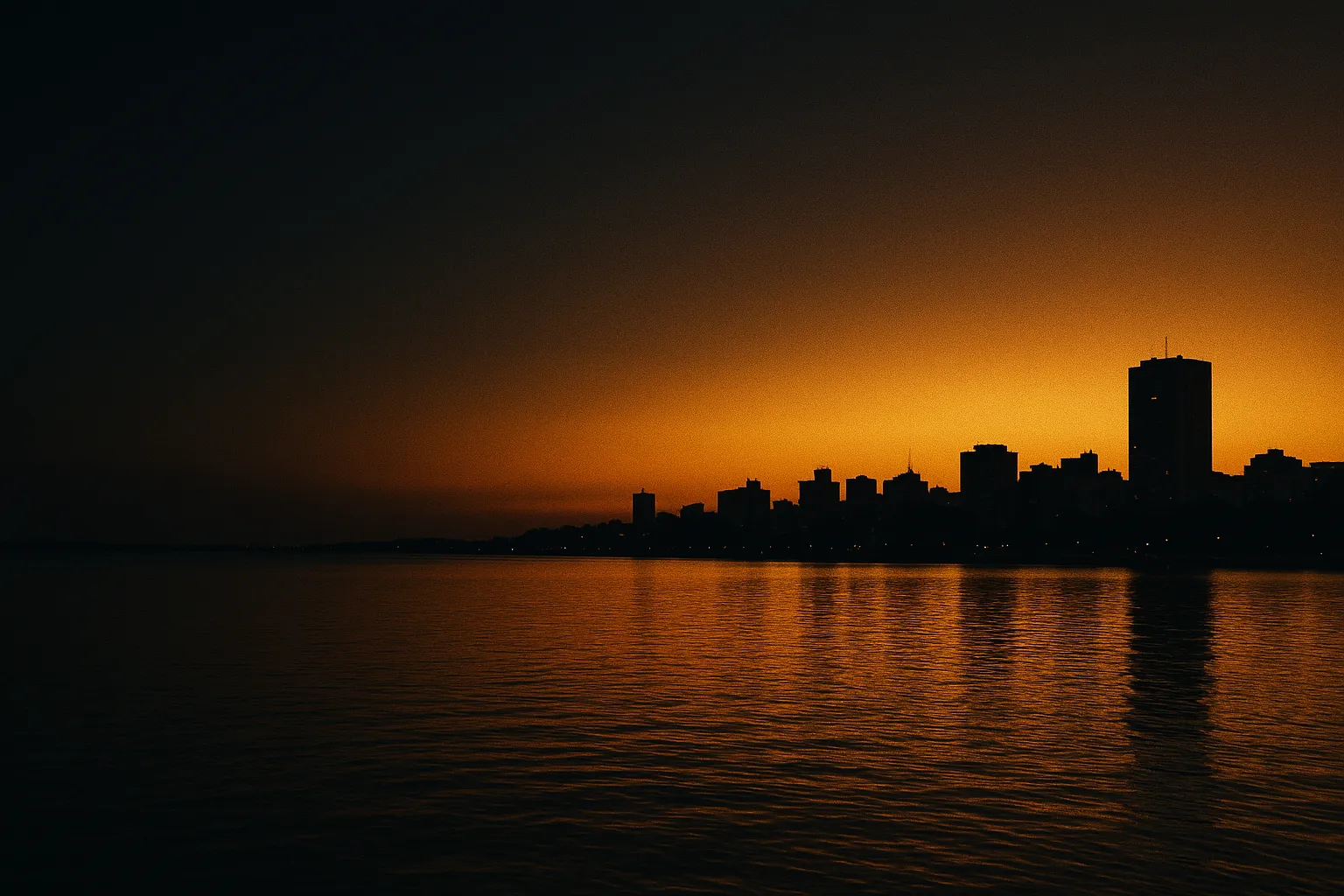 Skyline de Porto Alegre ao entardecer, vista do Guaíba